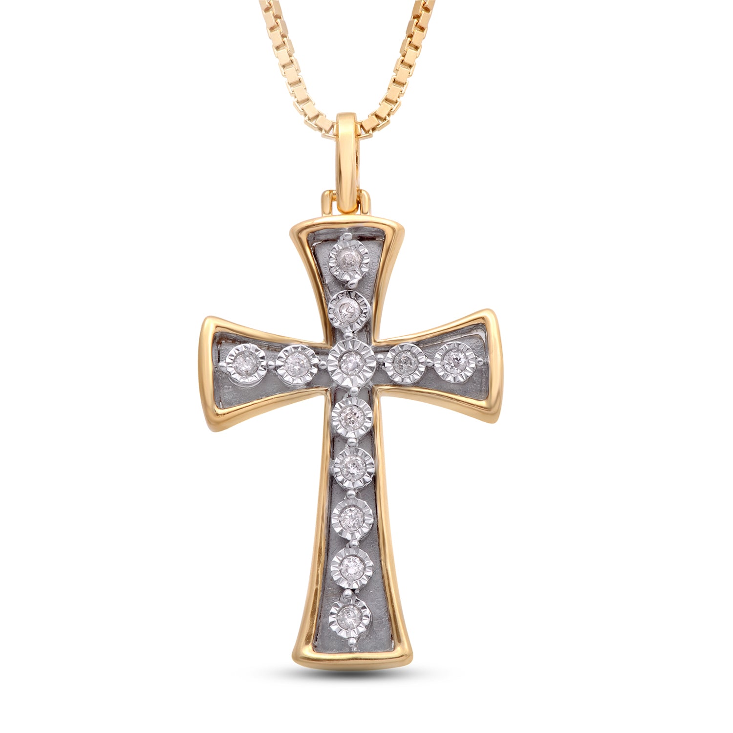 Jewelili Men's Cross Pendant Necklace Diamond Jewelry in Yellow