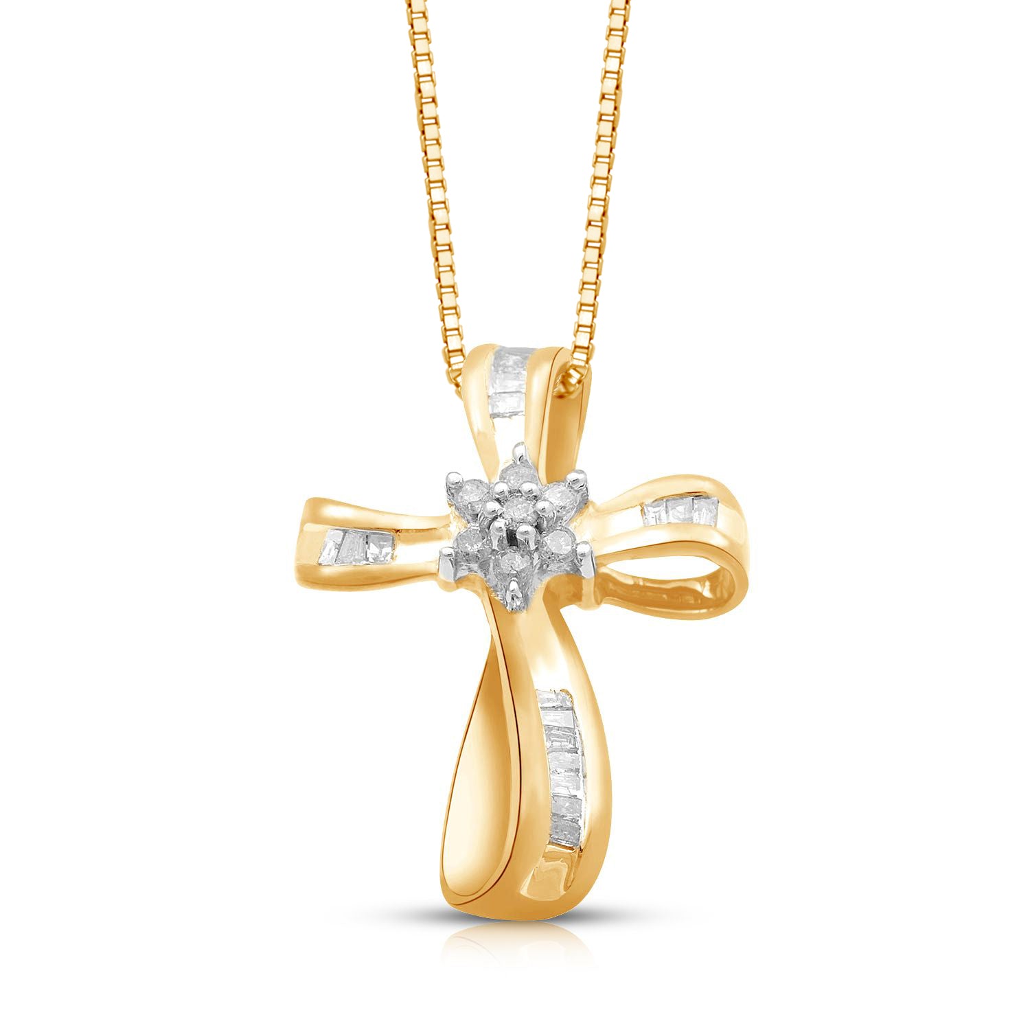 Jewelili Diamond Necklace Heart Jewelry in Yellow Gold Over Sterling Silver & 1/4 Cttw Diamond