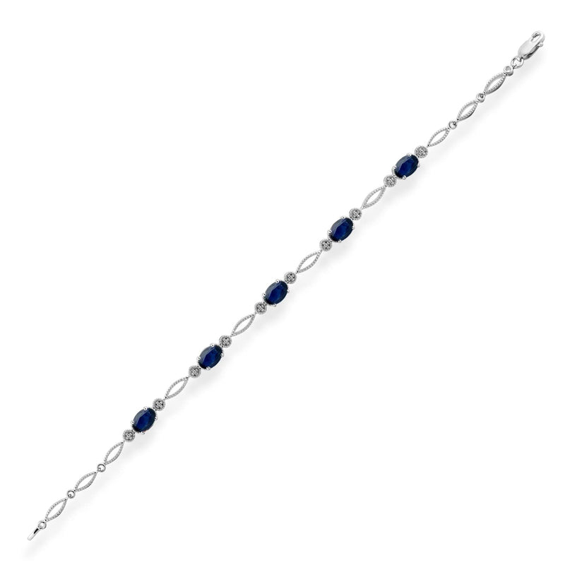 Jewelili Bracelet with Created Blue Sapphire in Sterling Silver View 2