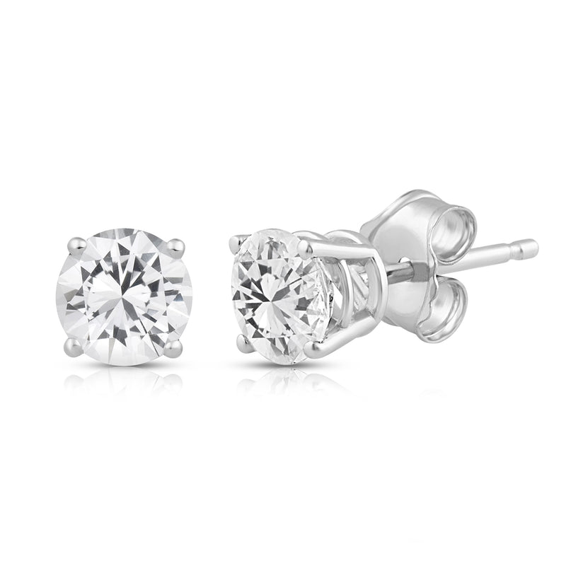 Jewelili 10K White Gold With 1 CTTW Natural White Round Diamonds Stud Earrings