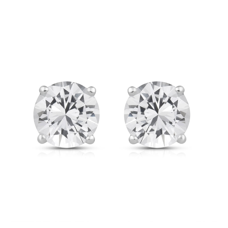 Jewelili 10K White Gold With 1 CTTW Natural White Round Diamonds Stud Earrings