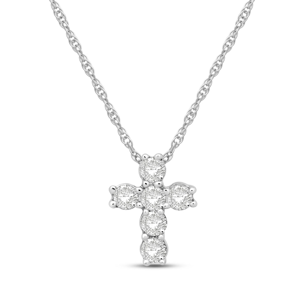 Jewelili Cross Pendant Necklace with Natural White Round Diamonds in Sterling Silver 1/6 CTTW 