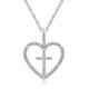 Load image into Gallery viewer, Jewelili Cross Heart Pendant Necklace with Natural White Round Diamonds in Sterling Silver
