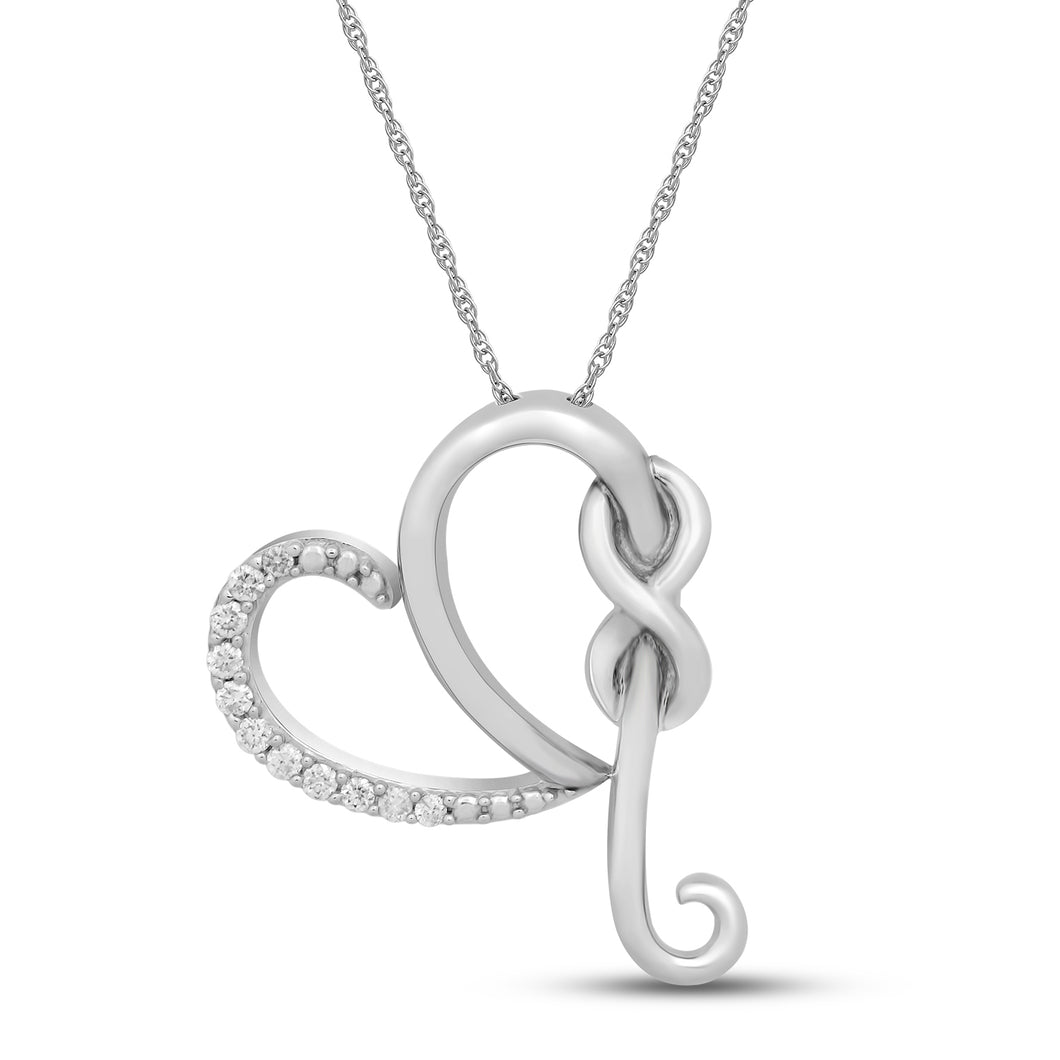 Jewelili Heart Infinity Pendant Necklace with Natural White Round Diamonds in Sterling Silver 1/10 CTTW 