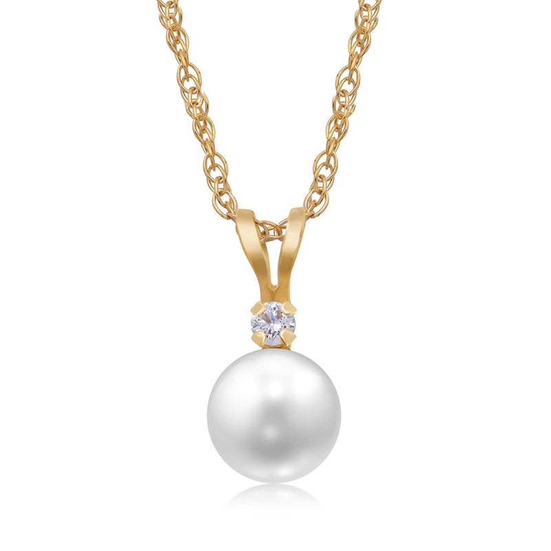 Jewelili 10K Yellow Gold with Pearl and Cubic Zirconia Pendant Necklace and Stud Earrings Jewelry Set