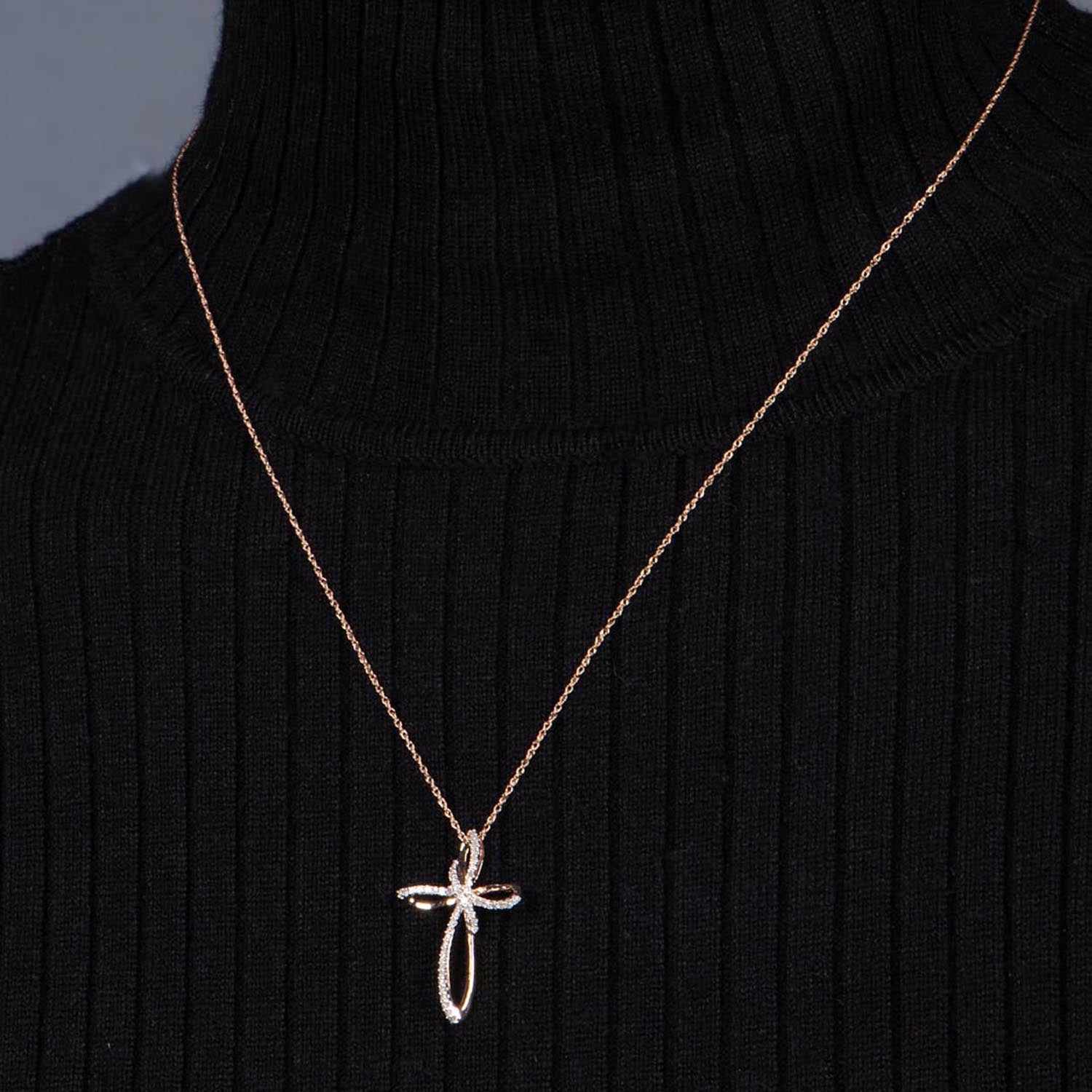 Jewelili Cross Pendant Necklace Jewelry in Gold