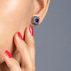 Load image into Gallery viewer, Jewelili Sterling Silver with Cushion Shape Created Blue Sapphire and Treated Black with Natural White Diamonds Stud Earrings
