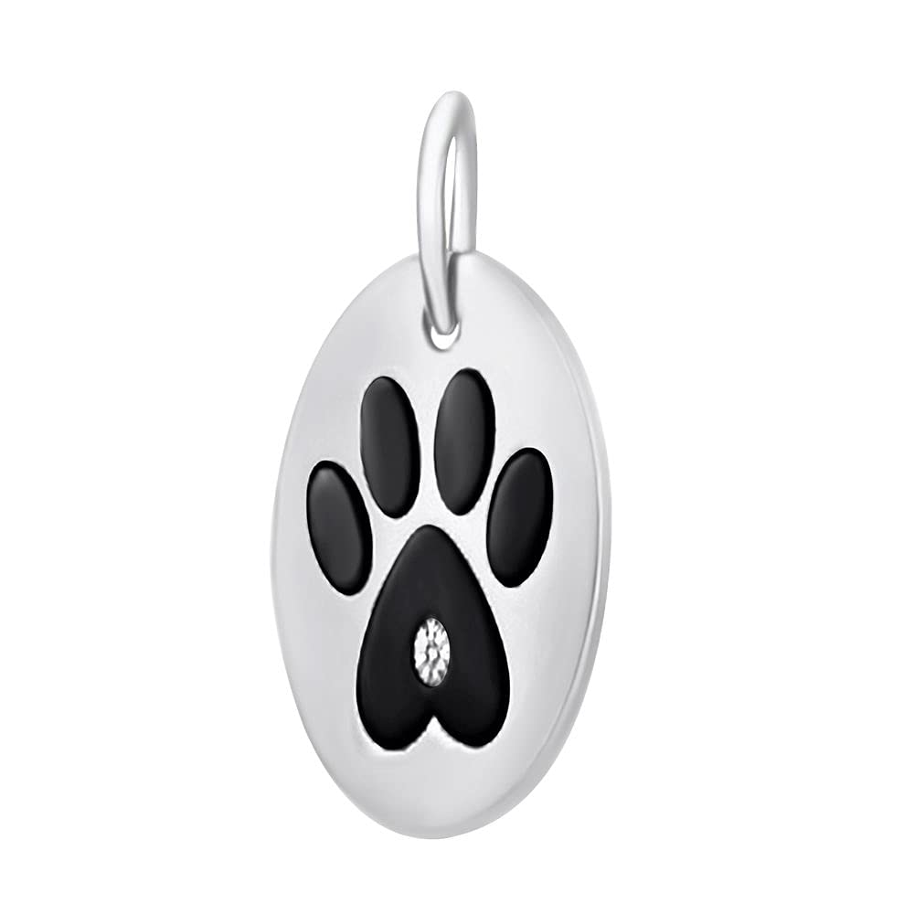 Jewelili Black Rhodium Over Stainless Steel With Round Diamonds Dog Tag Pendant Necklace