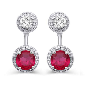 Jewelili Sterling Silver With Round Created R