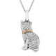 Load image into Gallery viewer, Jewelili Sterling Silver and 10K Rose Gold With 1/10 CTTW Diamonds Cat Pendant Necklace
