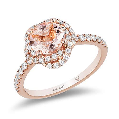 Jewelili Ring with Round Morganite and Natural White Diamonds in 10K ...