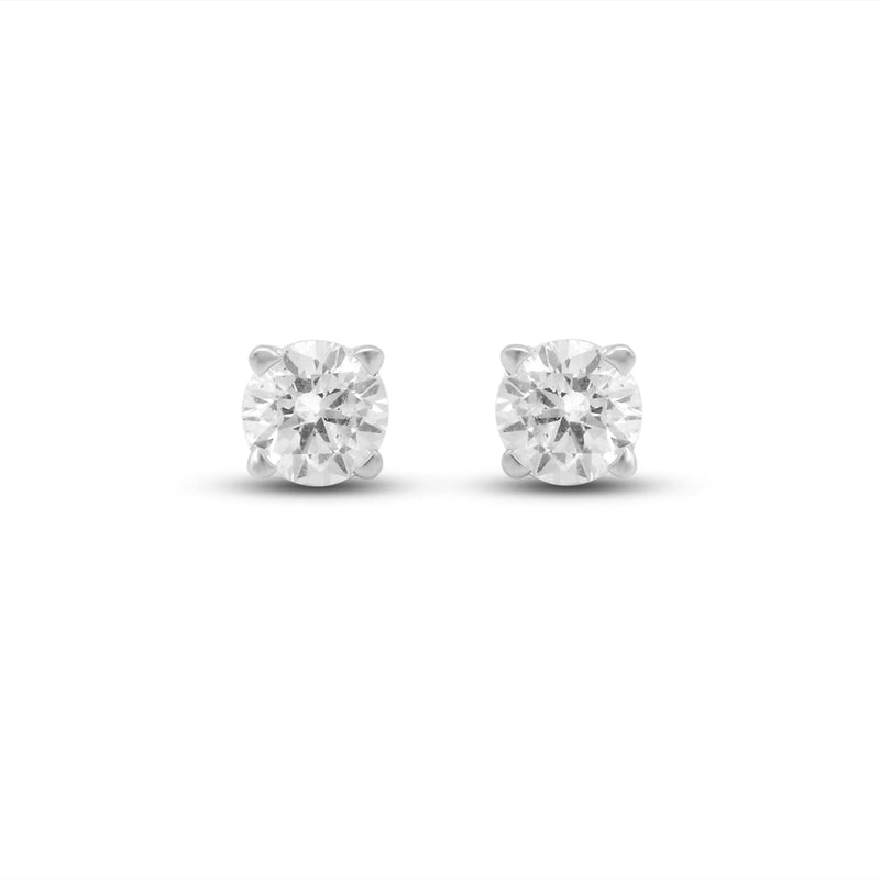 Jewelili Stud Earrings with Natural White Diamond Solitaire in 10K White Gold 1/4 CTTW View 6