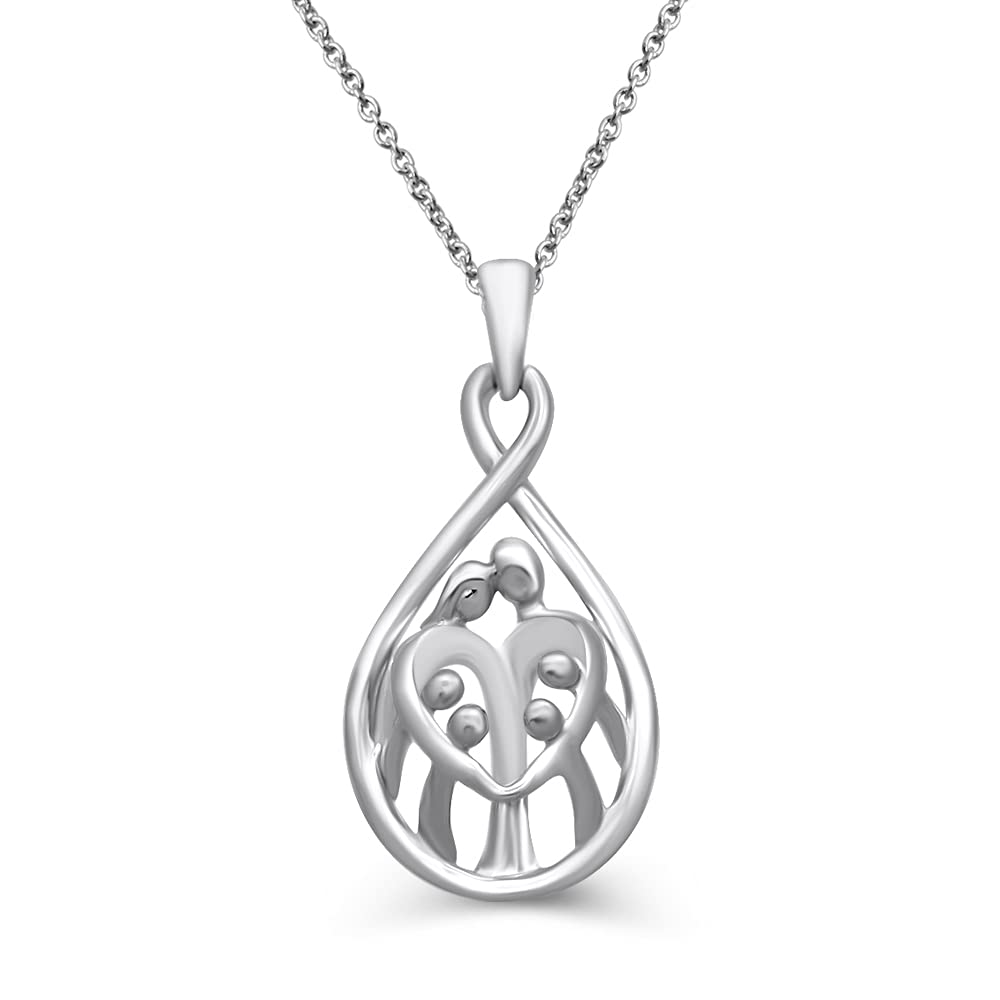 Jewelili  Sterling Silver With Parent and Four Children Family Necklace Pendant