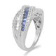 Load image into Gallery viewer, Jewelili Crossover Ring with Created Baguettes Ceylon Sapphire and Created Round &amp; Baguettes White Sapphire in Sterling Silver View 2
