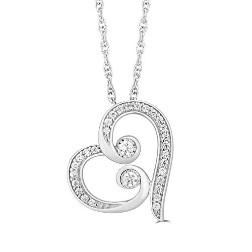 Jewelili Diamond Necklace Heart Jewelry in Yellow Gold Over Sterling Silver & 1/4 Cttw Diamond