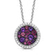 Load image into Gallery viewer, Jewelili Sterling Silver with Round Garnet Amethyst Pink Toumaline with Round Created White Sapphire Halo Pendant Necklace
