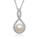 Load image into Gallery viewer, Jewelili Sterling Silver with Full Round White Drill Pearl And Round Cubic Zirconia Pendant Necklace
