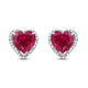 Load image into Gallery viewer, Jewelili 10K White Gold with Heart Shape Created Ruby and 1/10 CTTW Natural White Round Diamonds Stud Earrings
