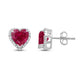 Load image into Gallery viewer, Jewelili 10K White Gold with Heart Shape Created Ruby and 1/10 CTTW Natural White Round Diamonds Stud Earrings
