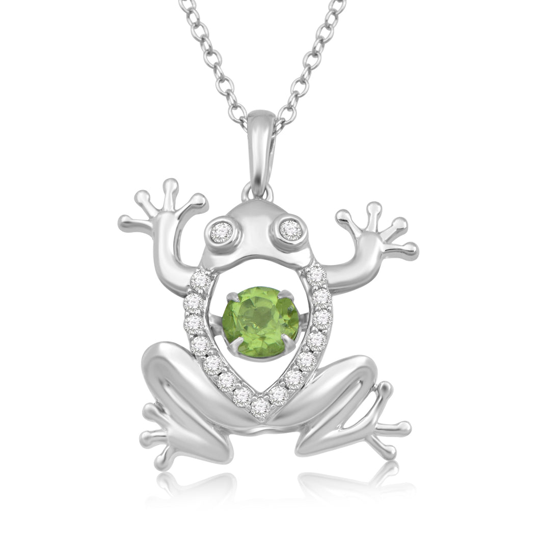 Jewelili Sterling Silver With Round Peridot and Created White Sapphire Animal Pendant Necklace, 18