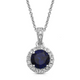 Load image into Gallery viewer, Jewelili Sterling Silver With Created Blue Sapphire and Created White Sapphire Halo Pendant Necklace
