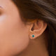 Load image into Gallery viewer, Jewelili Sterling Silver Created Emerald and Created White Sapphire Halo Stud Earrings
