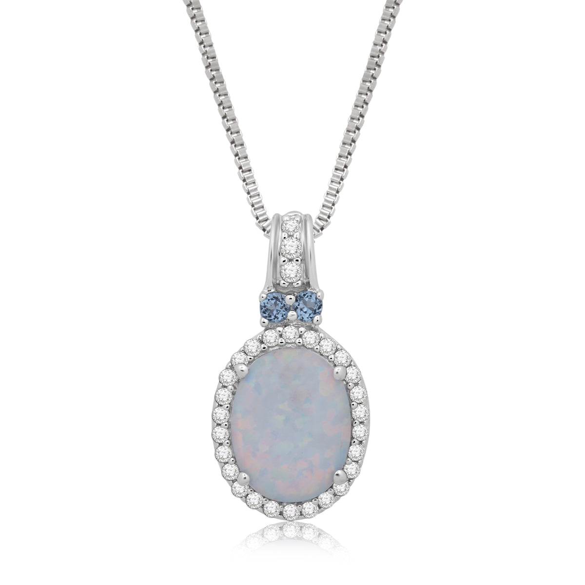 Jewelili Diamond Round Pendant Necklace Swiss Blue Topaz White Sapphire ...