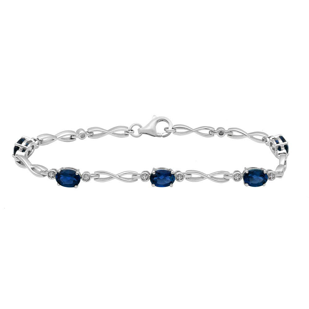 Jewelili Link Infinity Bracelet Oval Created Ceylon Sapphire in Sterling Silver