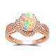 Load image into Gallery viewer, Jewelili Halo Ring with Oval Opal and Round Natural White Diamonds in 14K Rose Gold 1/4 CTTW View 1
