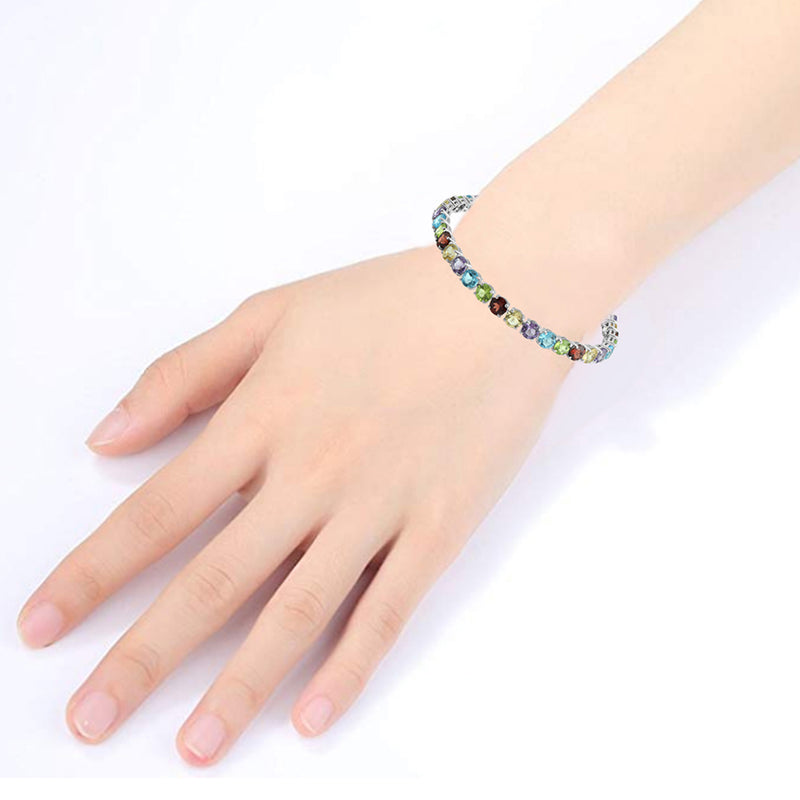 Jewelili Multi Gemstone Bracelet in Sterling Silver View 1