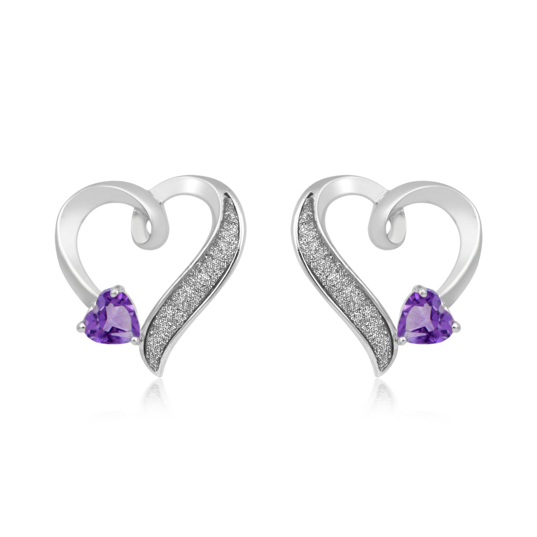 Jewelili Sterling Silver 4 MM Fancy Purple Cubic Zirconia Heart Shape Stud Earrings