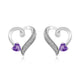 Load image into Gallery viewer, Jewelili Sterling Silver 4 MM Fancy Purple Cubic Zirconia Heart Shape Stud Earrings
