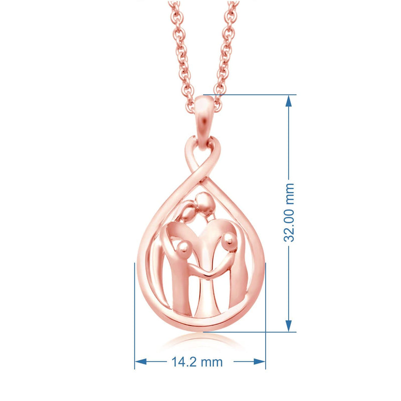 Jewelili Parent and Two Children Teardrop Pendant Necklace in 14K Rose Gold over Sterling Silver View 4