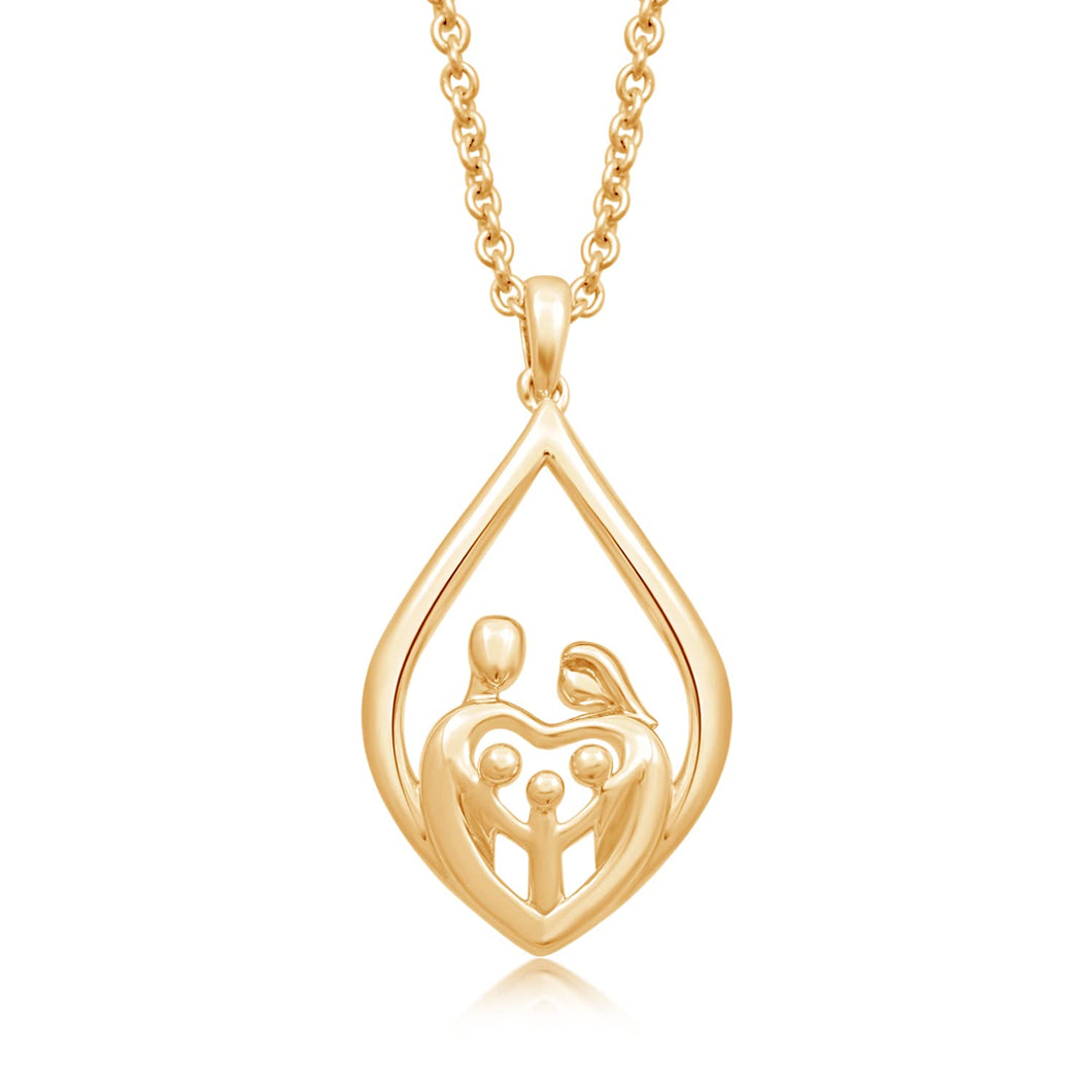 Jewelili Parent and Three Children Teardrop Pendant Necklace in 18K Yellow Gold over Sterling Silver View 1