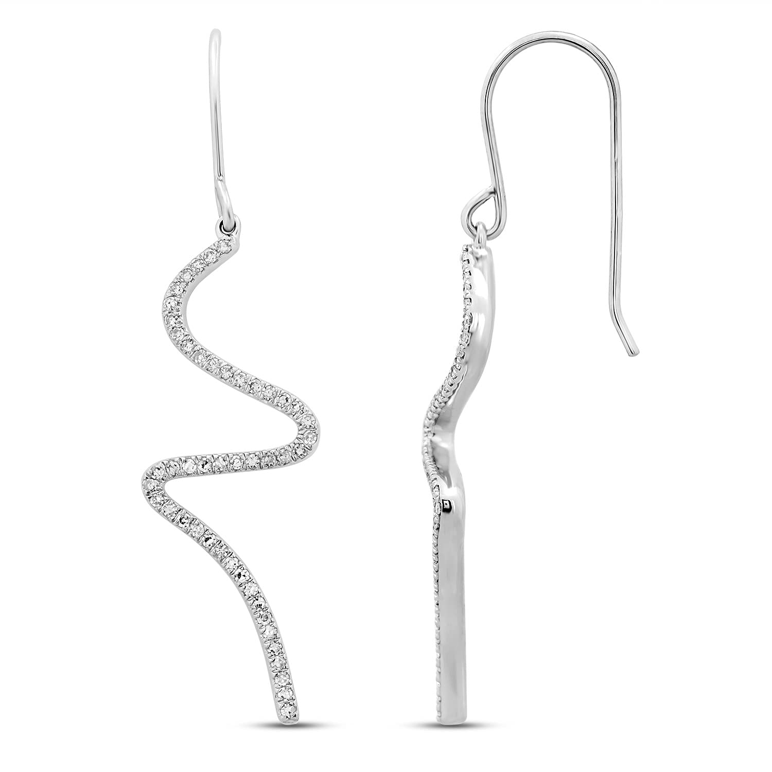 Jewelili Fashion Dangle Earrings with Natural White Round Diamonds