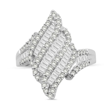 Jewelili 10K White Gold With 1.00 CTTW Baguet