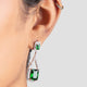 Load image into Gallery viewer, Jewelili Long Dangle Earrings with Octagon Simulated Green Glass Emerald and Clear Crystal in Sterling Silver View 2
