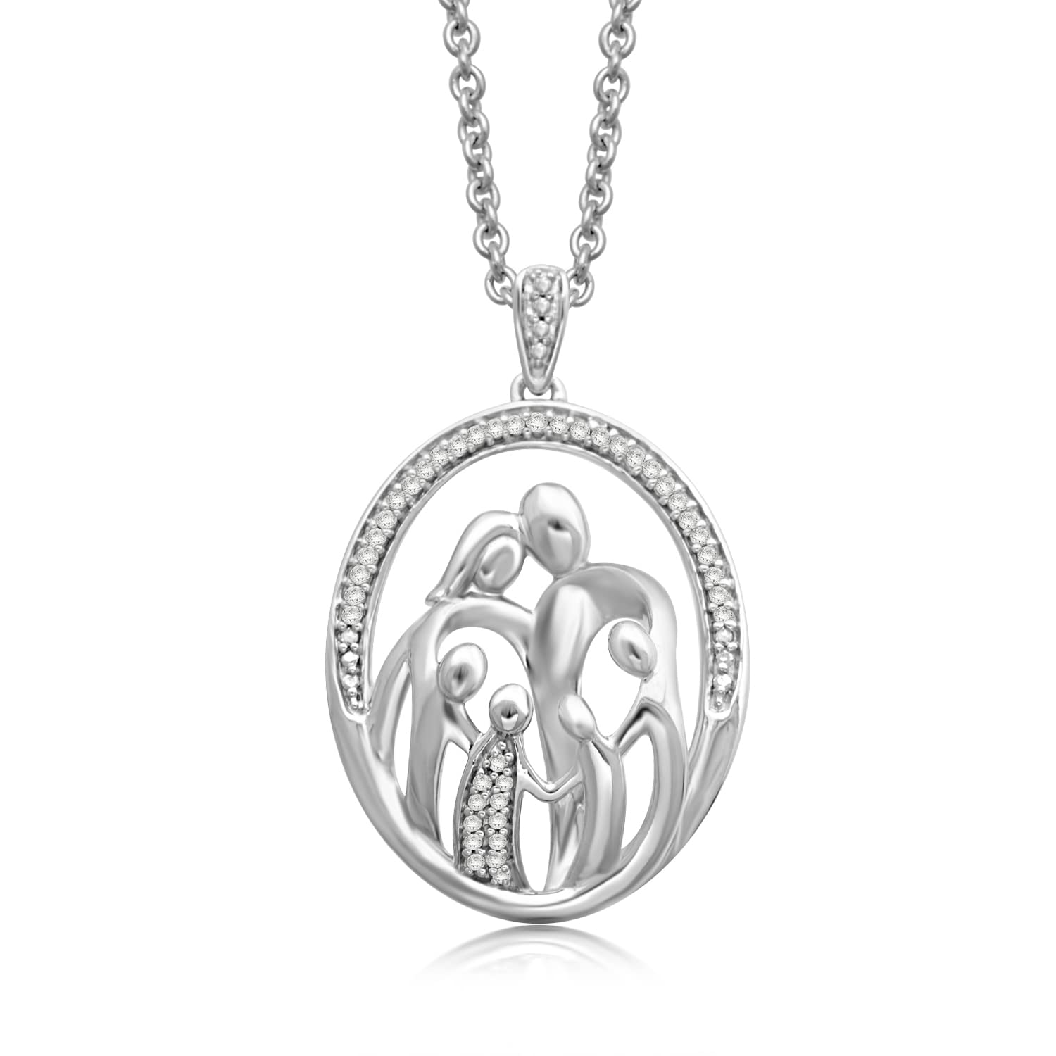 Jewelili Parent and Four Children Family Necklace Pendant with