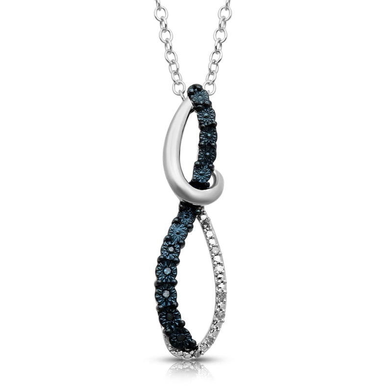 Jewelili Sterling Silver With Treated Blue and Natural White Diamonds Twisted Pendant Necklace
