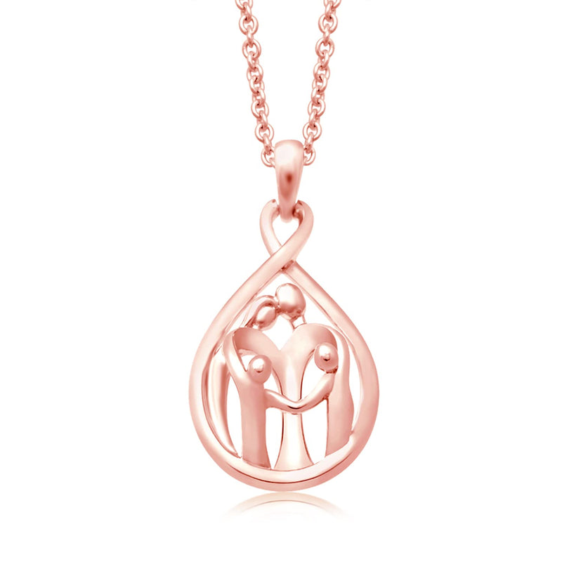 Jewelili Parent and Two Children Teardrop Pendant Necklace in 14K Rose Gold over Sterling Silver View 1