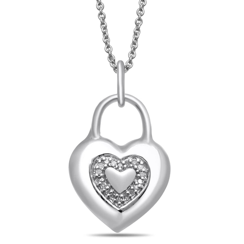 Jewelili Love Heart Pendant Necklace with Natural White Round Diamonds in Sterling Silver View 1