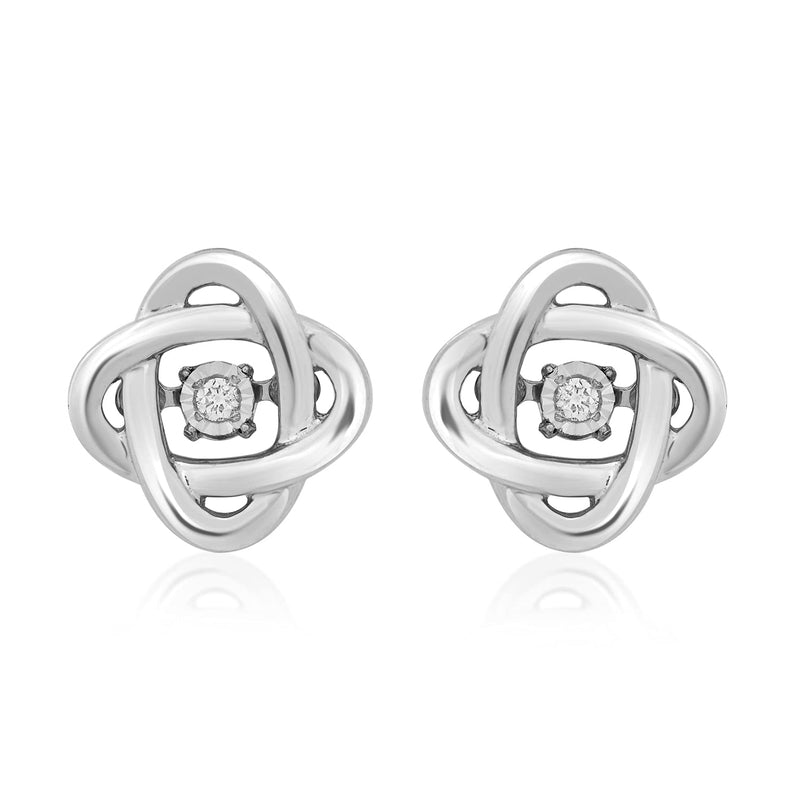 Jewelili Stud Earrings with Natural White Round Diamonds in Sterling Silver View 2