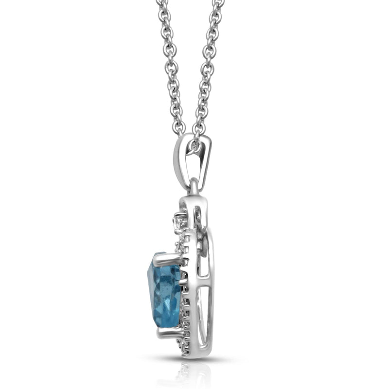 Jewelili Cubic Zirconia Ring, Earrings and Pendant Necklace Jewelry Set with Heart Swiss Blue Topaz and Round in Sterling Silver View 7