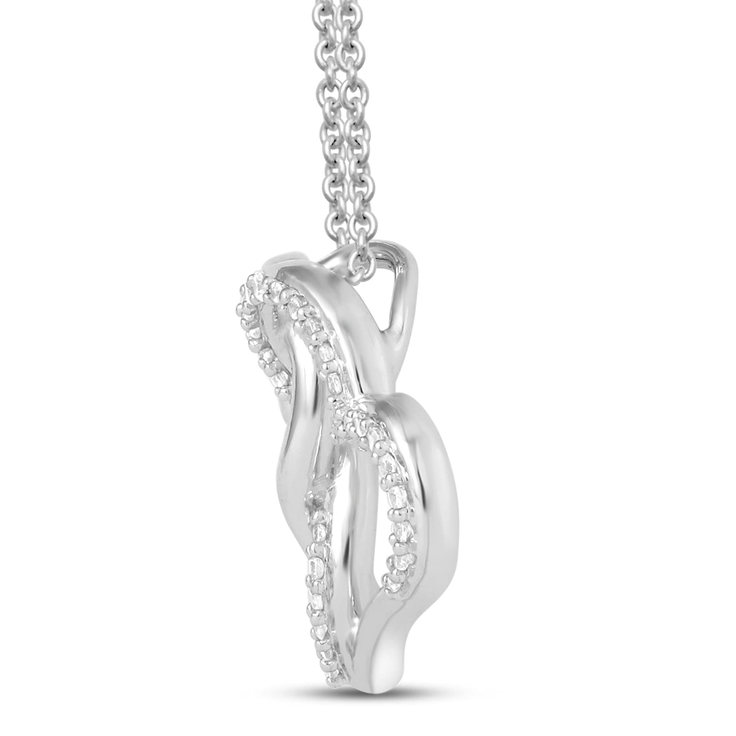 Jewelili Intertwined Double Heart Pendant Necklace with Natural