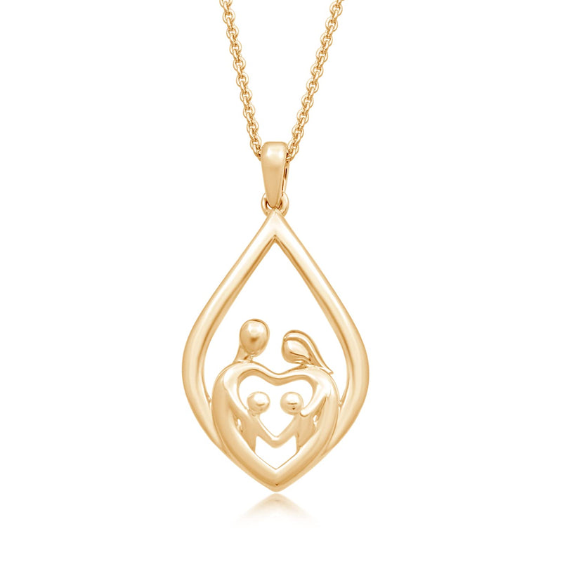 Jewelili Parent and Two Children Family Teardrop Pendant Necklace in Yellow Gold over Sterling Silver View 1