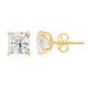 Load image into Gallery viewer, Jewelili Stud Earrings with Princess Cut Cubic Zirconia in 10K Yellow Gold View 3
