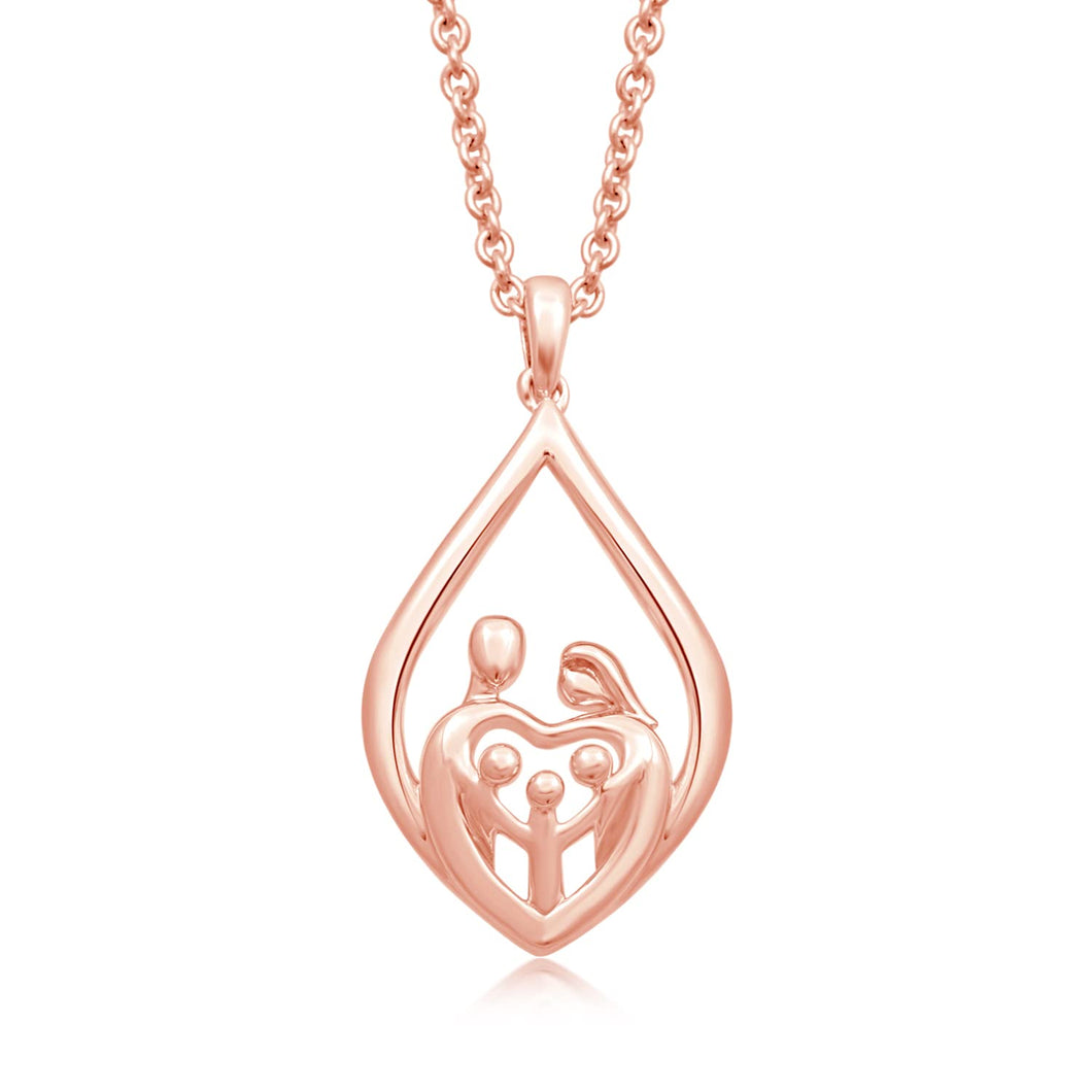 Jewelili Parent and Three Children Teardrop Pendant Necklace in 14K Rose Gold over Sterling Silver View 1