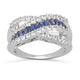 Load image into Gallery viewer, Jewelili Crossover Ring with Created Baguettes Ceylon Sapphire and Created Round &amp; Baguettes White Sapphire in Sterling Silver View 1
