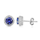 Load image into Gallery viewer, Jewelili Cubic Zirconia Halo Stud Earrings with Tanzanite over Sterling Silver view 2
