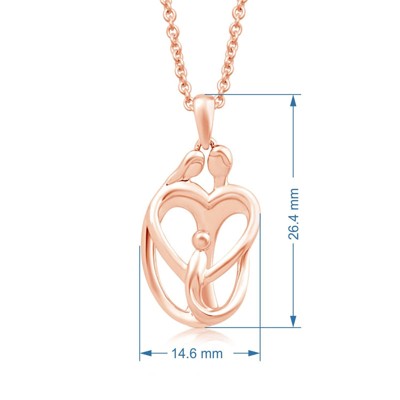 Jewelili Parents and One Child Family Heart Pendant Necklace in 14K Rose Gold over Sterling Silver View 4